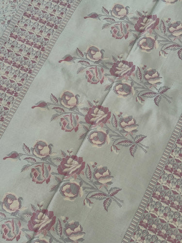 Satin Silk Saree from Banaras| Tanchoi weave | Light Gray Green | Handwoven | No Zari | Silk Mark Certified | Ships from California